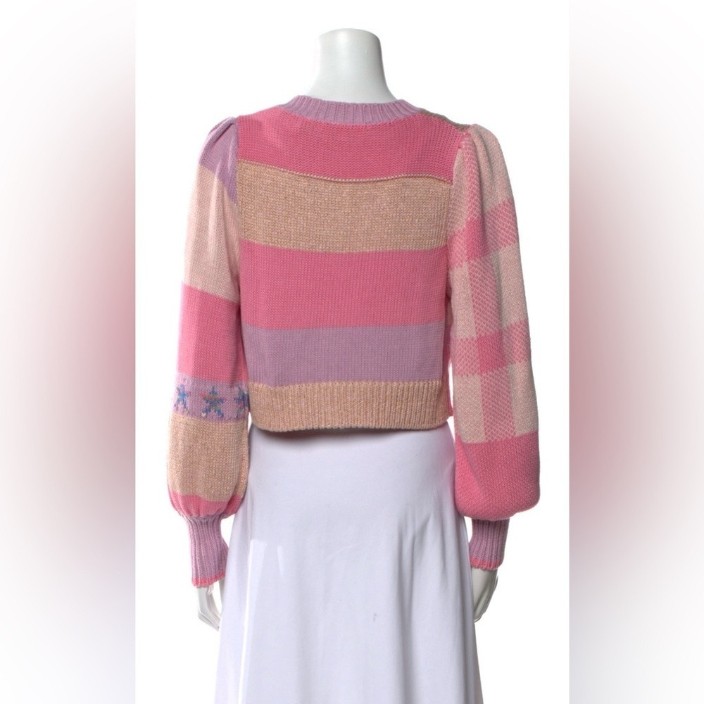 LoveShackFancy Pink Check Cardigan Puff Sleeve Knit Small - Picture 5 of 13
